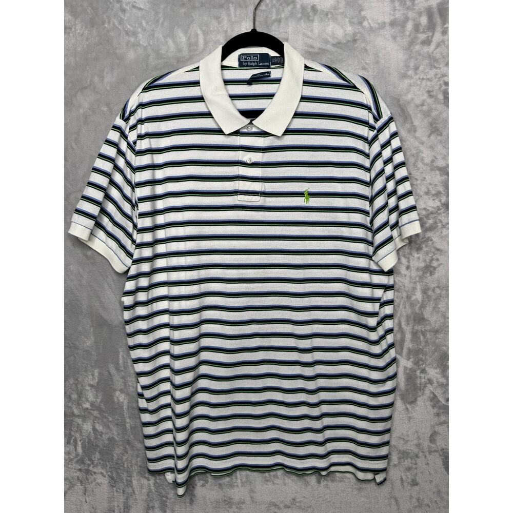 Polo Ralph Lauren Polo Shirt Mens XL Striped Mercerized Pima Mesh Cotton Vintage